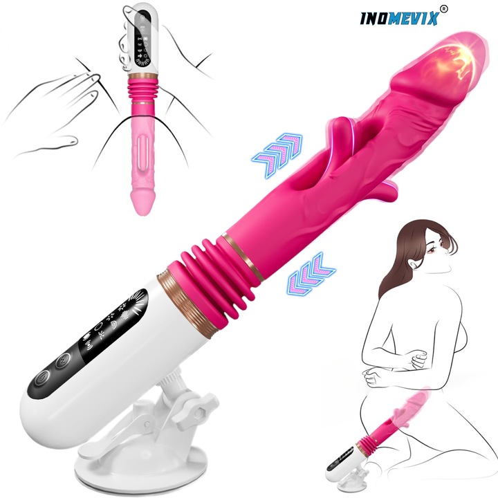 Vibrátor, Dildó nőknek INOMEVIX®, 8 rezgési mód, 8 csapkodó mód, 5 toló mód, Női 2 az 1-ben vibrátor G-ponttal tapadókorongos rögzítéssel, Szexjáték nőknek és pároknak, Realisztikus dildó, G-pont, Klitorisz, Anusz, Orvosi szilikon