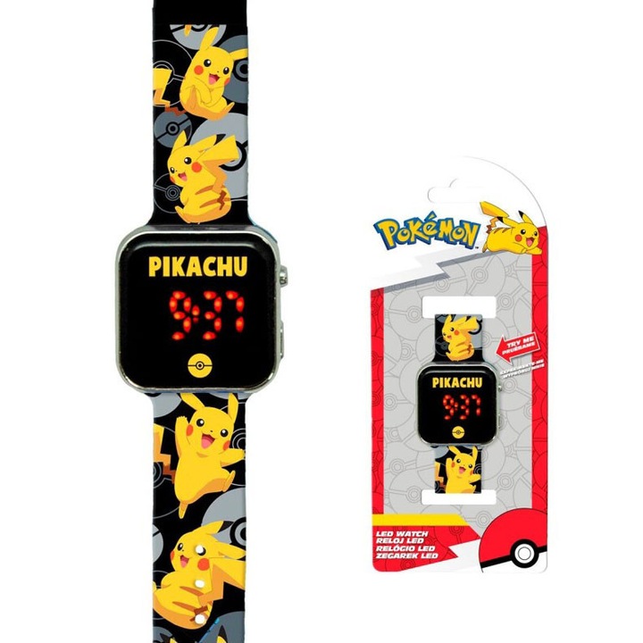 Ceas mana cu leduri Pokemon Pikachu Negru