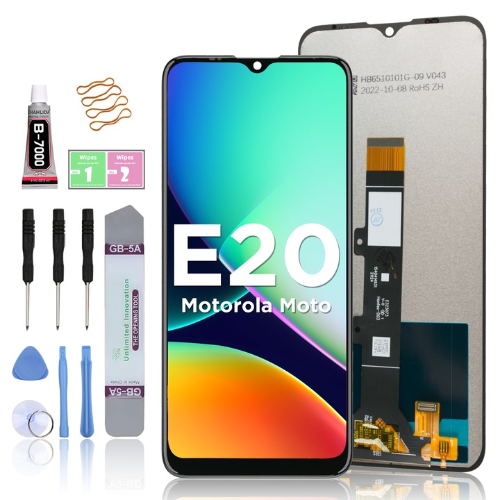 LCD дисплей за Motorola Moto E20 Сензорен екран LL TRADER Подмяна на екрана Висококачествен черен с инструменти за ремонт