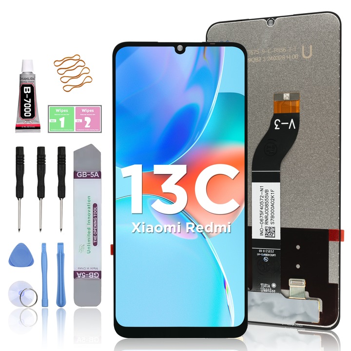 LCD дисплей за Xiaomi Redmi 13C Сензорен екран LL TRADER Подмяна на екрана Висококачествен черен с инструменти за ремонт