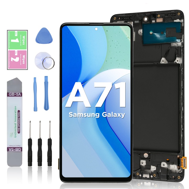 LCD дисплей за Samsung Galaxy A71 Сензорен екран LL TRADER Подмяна на екрана с високо качество с черна рамка с инструменти за ремонт