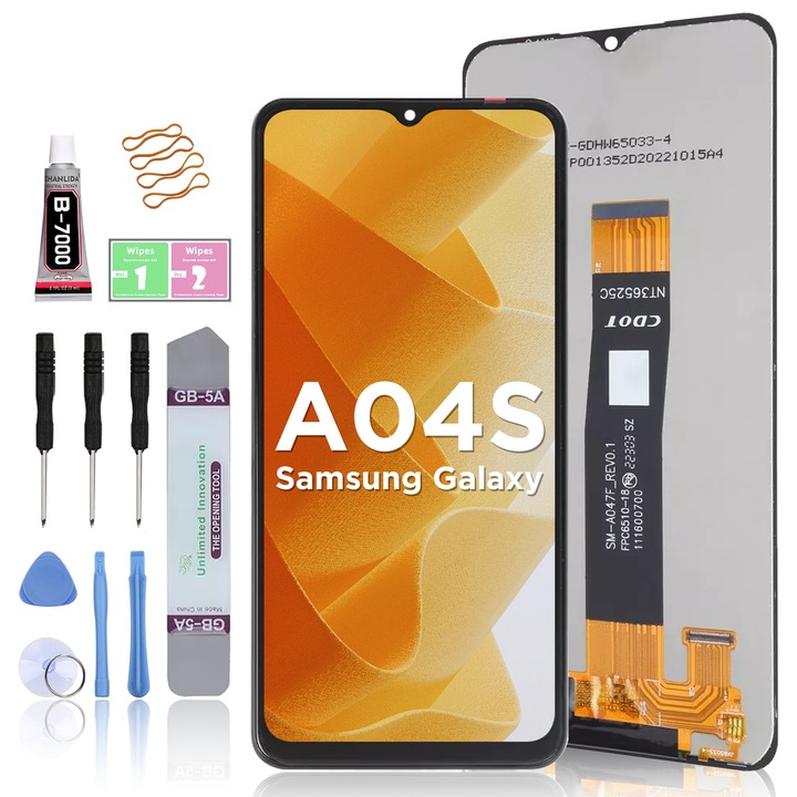 LCD дисплей за Samsung Galaxy A04S 2022 Сензорен екран LL TRADER Подмяна на екрана Висококачествен черен с инструменти за ремонт