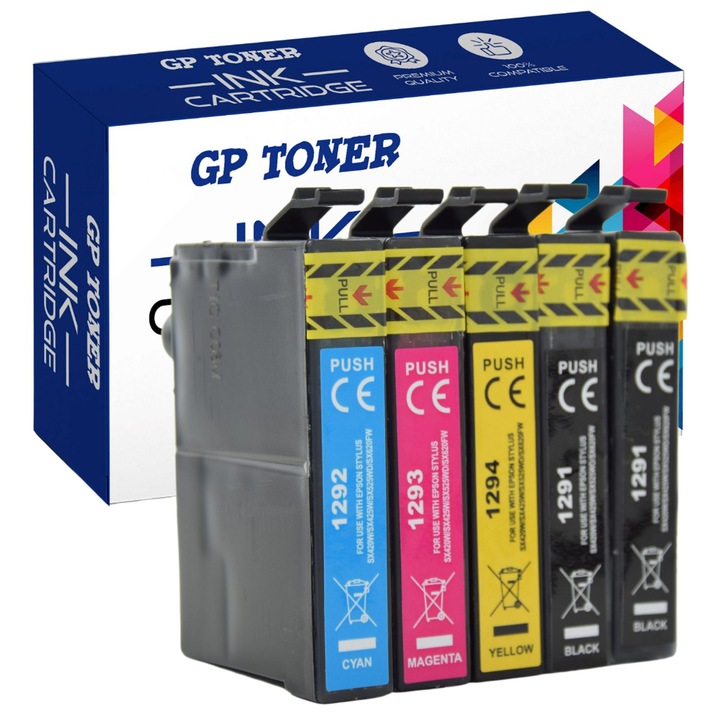 Kompatibilis tintapatron készlet Epson T1291, T1292, T1293, T1294 nyomtatókhoz, GP-E1296CMYKK, Multicolor