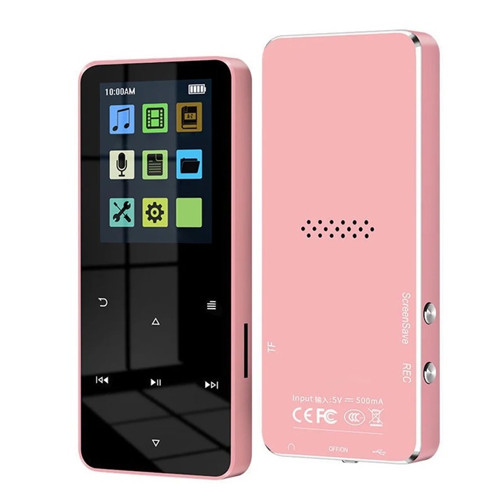 Mp3 lejátszó érintőképernyővel, GOSTOCK®, 1,8 hüvelykes képernyő, 16 GB, SD kártya támogatása 128 GB-ig, Bluetooth, HiFi audio, FM rádió, e-könyv olvasás, hangrögzítő, rózsaszín