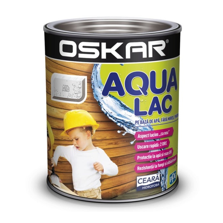 Lac pentru lemn Oskar Aqua Lac, alb, pe baza de apa, interior / exterior, 0.75 L