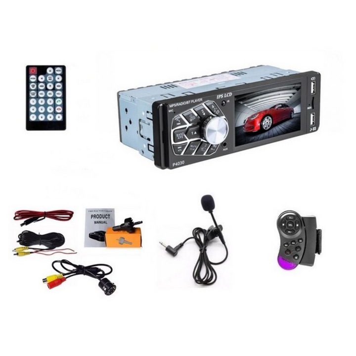 Multiplayer Car Stereo Radio SkyTechs® Mp5 3501 Bluetooth 1 Din IR Comenzi Volan 2 x Usb Putere 4x50W Microfon camera Marsarier Senzor Imagine CMOS cu 8 leduri si burghiu pentru instalare
