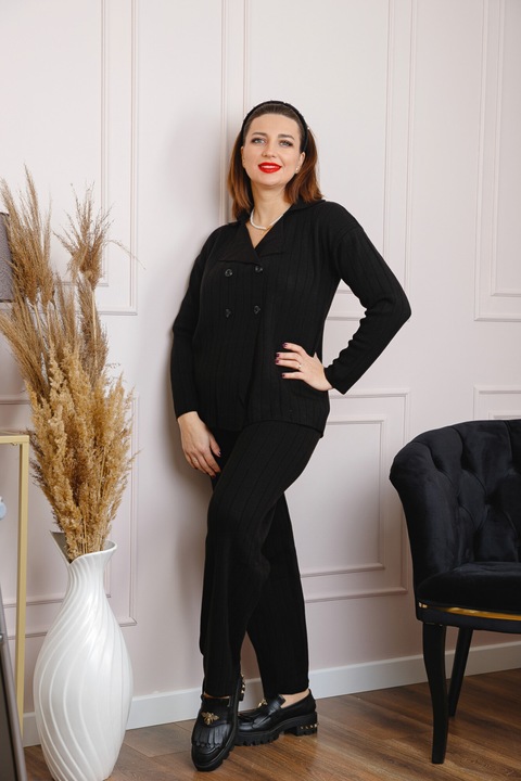 Черен плетивен комплект Elif с блуза и панталон, One Size INTL