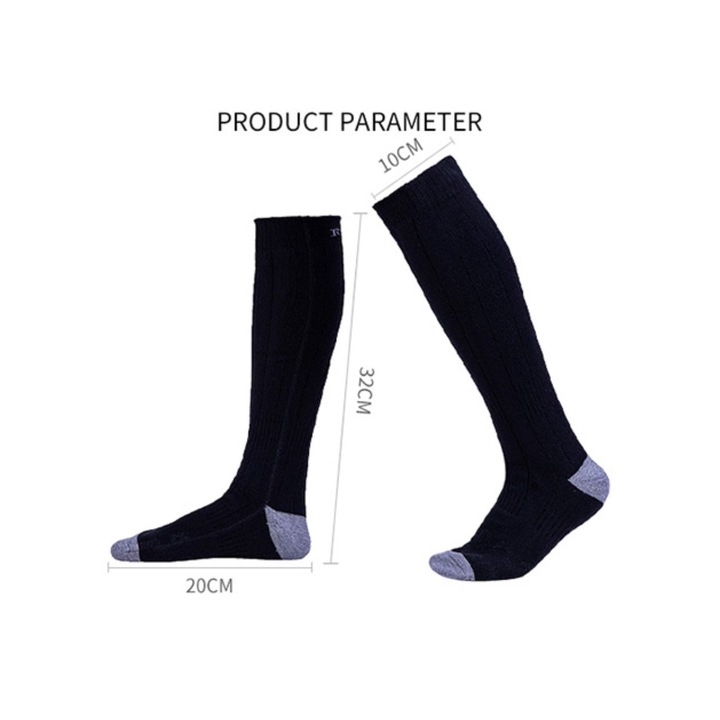 OEM Fűthető zokni, elektromos fűtés, uniszex, állítható hőmérséklet, USB töltő, 3 fokozatú fűtésszabályozás, 40 - 60 fok, univerzális méret 36-44, fekete