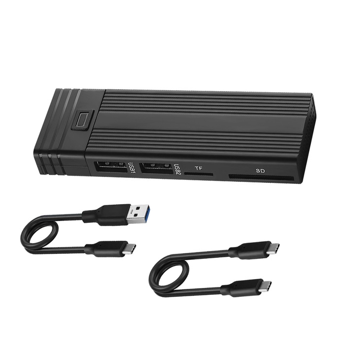 Външен SSD шкаф, съвместим с NVME M.2 SSD, 4 в 1 хъб, USB 3.0, TF SD, USB-C 3.2, Макс. 2 TB
