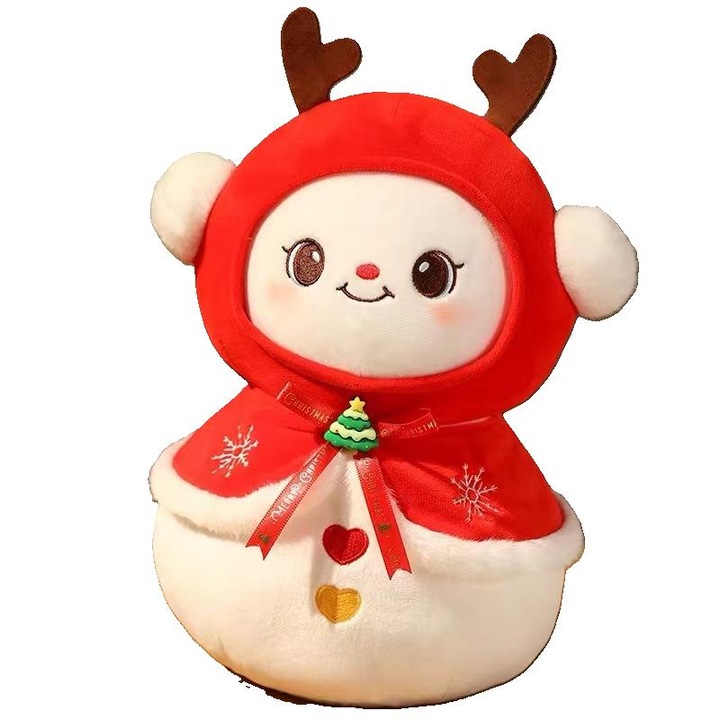 Jucarie, Figurina Papusa, Om de Zapada - Ren de plus, moale, pufos si catifelat, rosu/alb, 16 cm