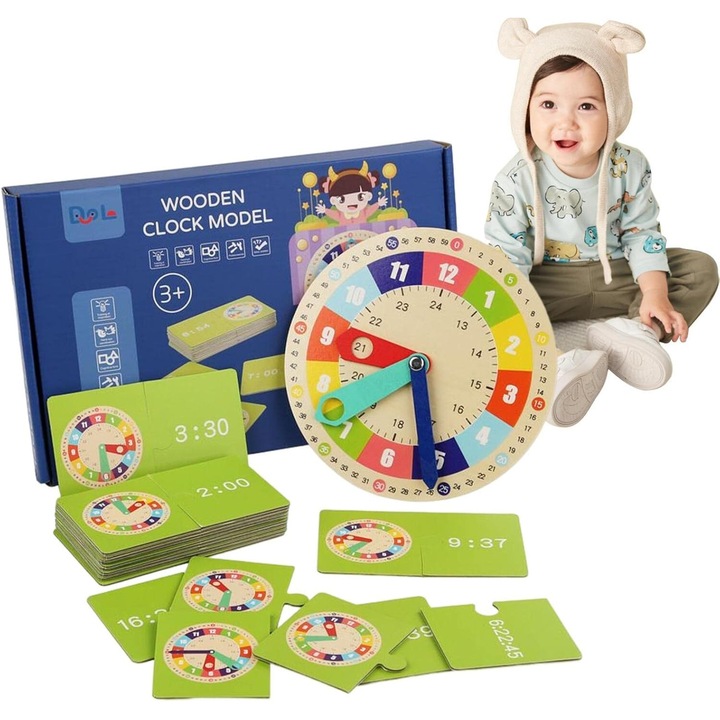 Ceas Didactic pentru Copii, Ceas Educational pentru Invatarea Timpului, Jucarie Puzzle pentru Prescolari, SARALMA®
