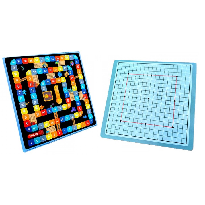Tabla educativa din lemn, fata-verso, cu doua jocuri, Scarilor si Go Gobang 3+ ani