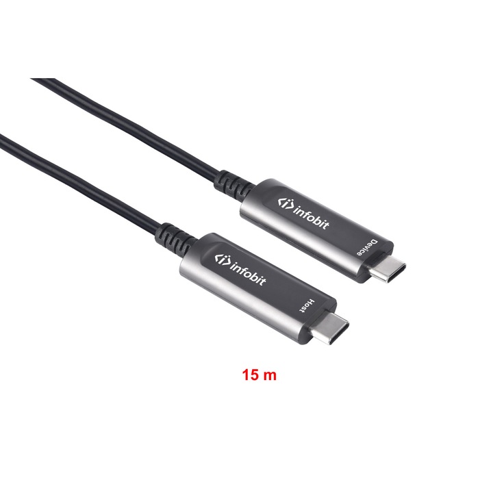Cablu USB-C 3.1 Gen 2 prin fibra optica, Type C to C, 10Gbps, Infobit, doar pentru DATA, 15m