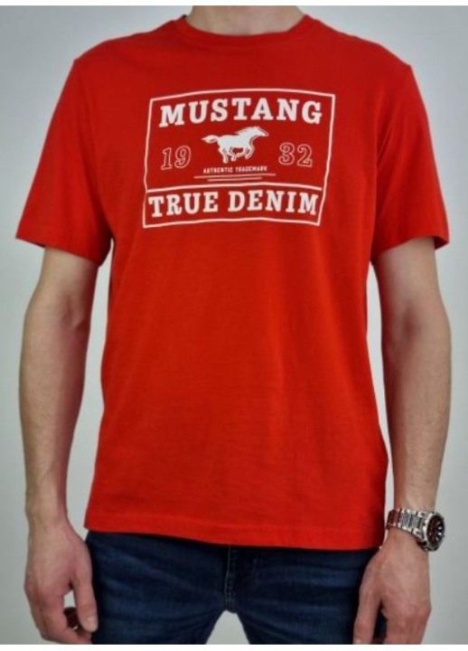 Férfi póló, Mustang, Alex C Print, piros, 100% pamut, S INTL