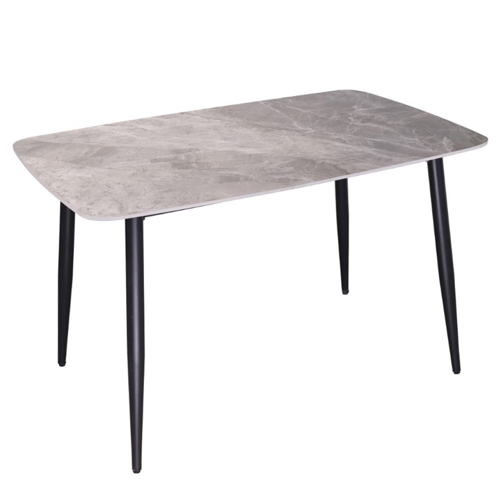 Masa DENVER Viena, blat ceramic sintered stone gri, picioare metalice vopsite negru, 120x80x73 cm