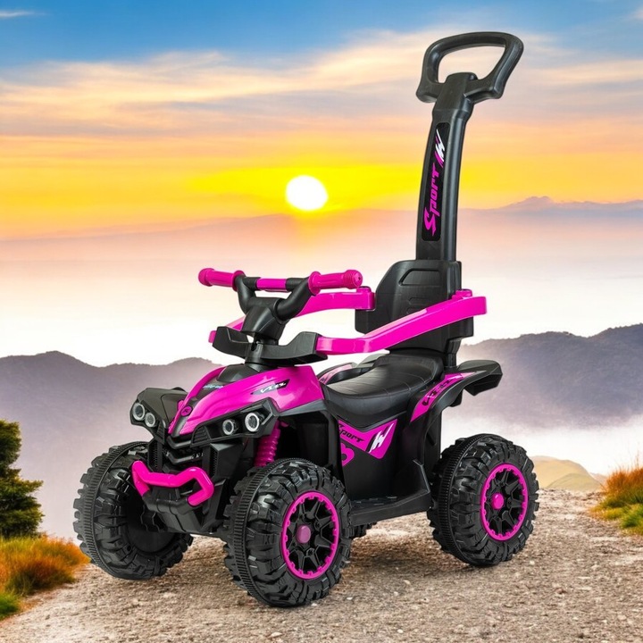 Masinuta de impins, Baby Mix, Mega, Pana la 30 kg, Cu maner de impins, Cu suport picioare, Cu protectii laterale, Cu sunete, 12 luni+, Pink