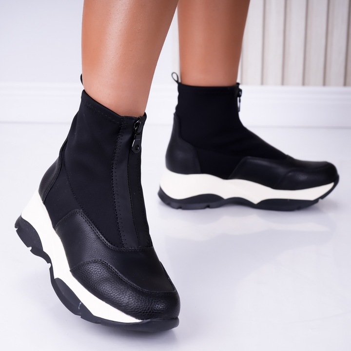 Sneakers dama cu platforma Negri din Piele Ecologica Noemi, Negru