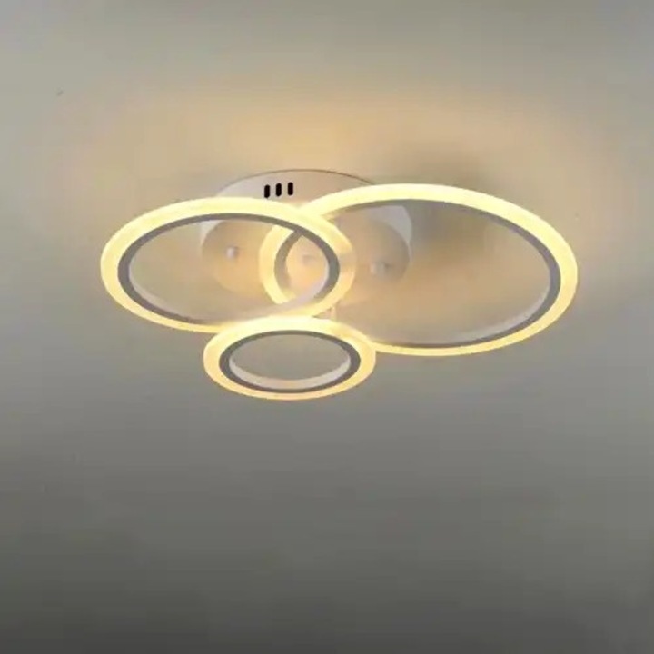 Lustra LED aplicata cu telecomanda, alba, rotunda, 66W, 3 functii de lumina, calda, naturala si rece, intensitate reglabila, dimensiune 50x50x15cm, IP21, montaj tavan, LDC