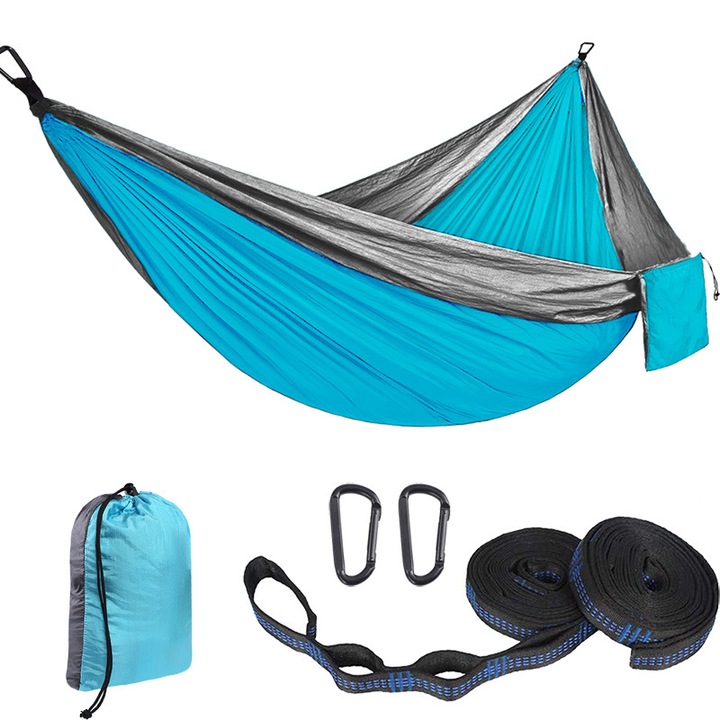 Hamac din panza de parasuta pentru exterior - Hamac de camping din nailon cu curele si carabine pentru copaci, disponibile in mai multe culori