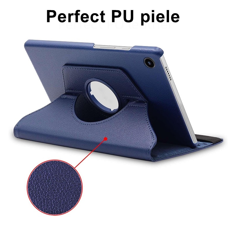 Husa de protectie pentru tableta rotativa 360 de grade, Rqiurpn, Pentru cu Samsung Tab A9 8.7 inch X110/X115, Piele ecologica, Albastru Inchis