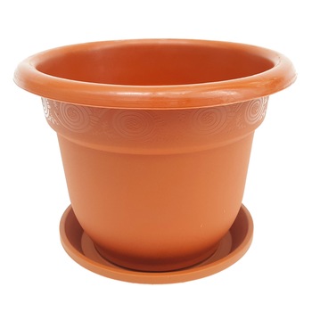 Ghiveci rotund din plastic cu farfurie culoare teracota nr4 D14 cm Ghiveci rotund din plastic cu farfurie culoare teracota nr4 D14 cm