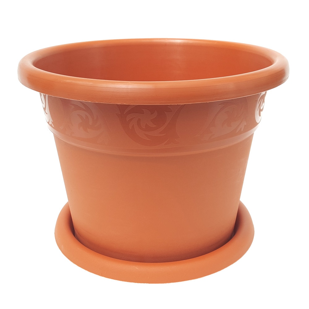 Ghiveci din plastic model cu farfurie culoare teracota nr 9 D27.5 cm