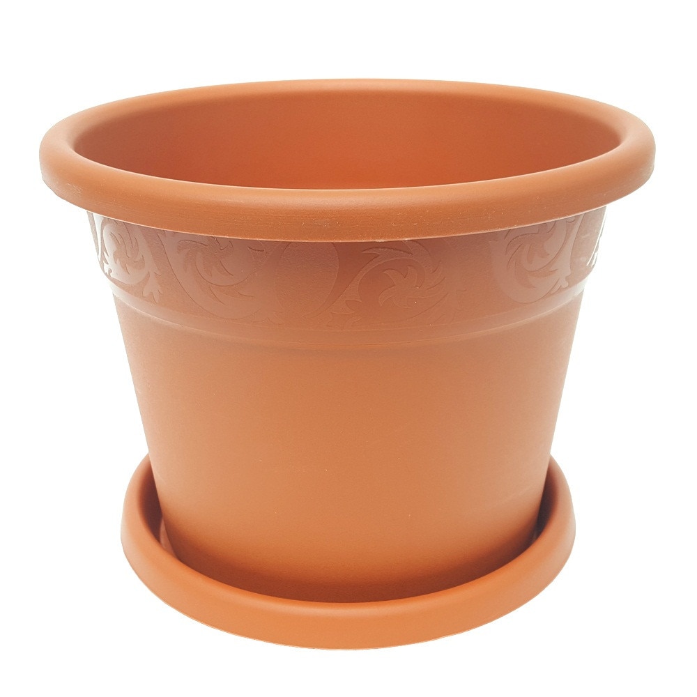 Ghiveci rotund din plastic cu farfurie culoare teracota nr6 D18 cm.