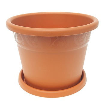 Ghiveci din plastic model cu farfurie culoare teracota nr7 D20.5 cm Ghiveci din plastic model cu farfurie culoare teracota nr7 D20.5 cm