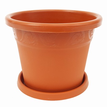 Ghiveci din plastic model cu farfurie culoare teracota nr4 D13.5 cm Ghiveci din plastic model cu farfurie culoare teracota nr4 D13.5 cm