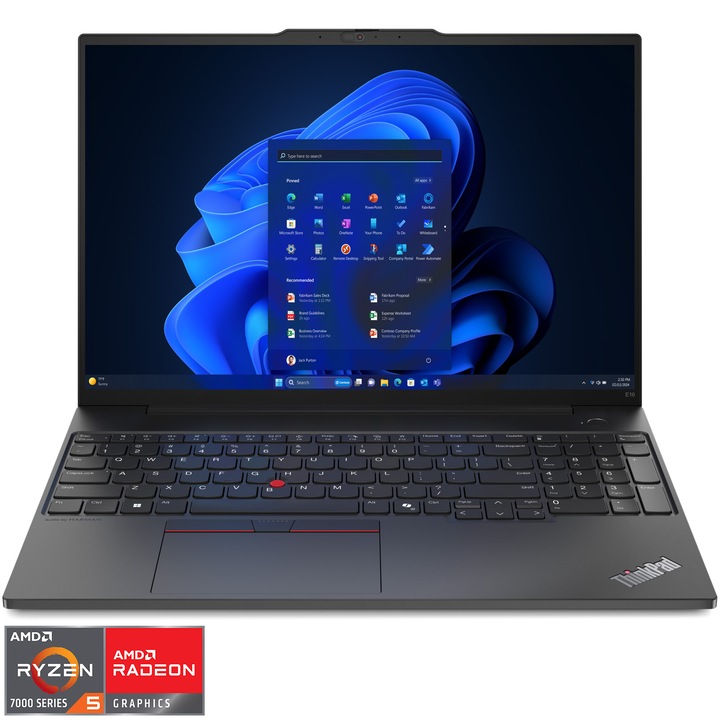 Lenovo ThinkPad E16 Gen 2 laptop, AMD Ryzen™ 5 7535HS, 16" WUXGA, IPS, 32 GB DDR5 RAM, 1 TB SSD, MD Radeon™ 660M Graphics, Windows® 11 Pro, Nemzetközi angol billentyűzet, Fekete, 3Y Onsite upgrade