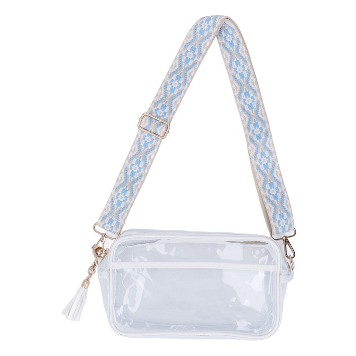 Átlátszó női táska, Longziming, PVC, könnyű, állítható pánttal, fehér