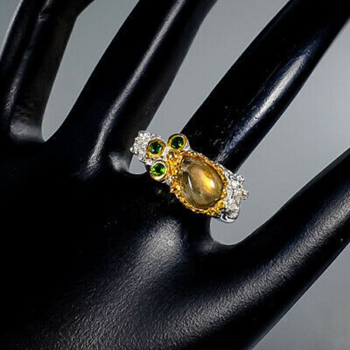 Inel bijuterie din argint 925 cu labradorit si crom diopsid, 7