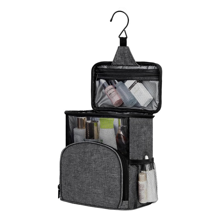 LYCENXI kozmetikai táska, hordozható, fém támasztékkal, vízálló, szürke, 25x23,5x13cm