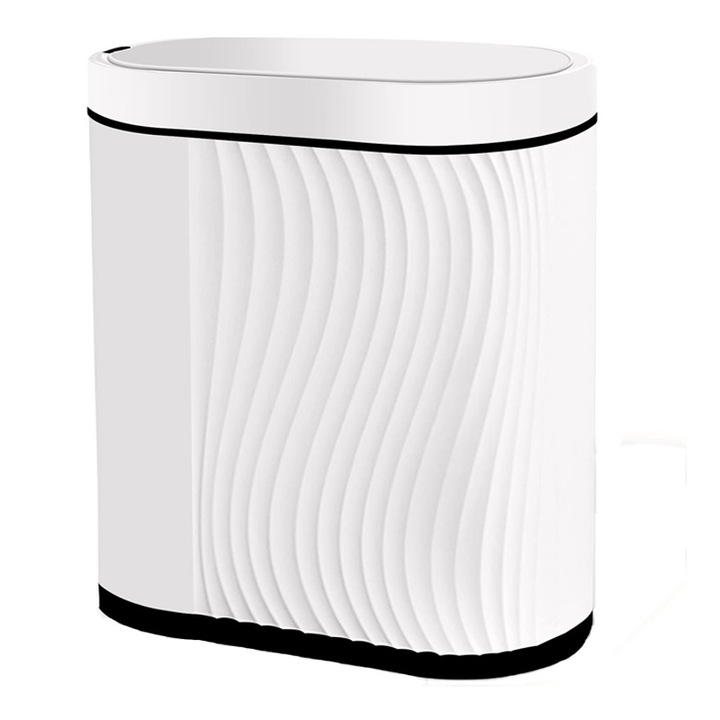 Интелигентно кошче за боклук, Rqiurpn, с инфрачервен сензор за движение, 7L, автоматичен капак против миризми, тънък дизайн, безшумен, за баня, кухня, офис, спалня, IPX5 водоустойчив, бяло/черно