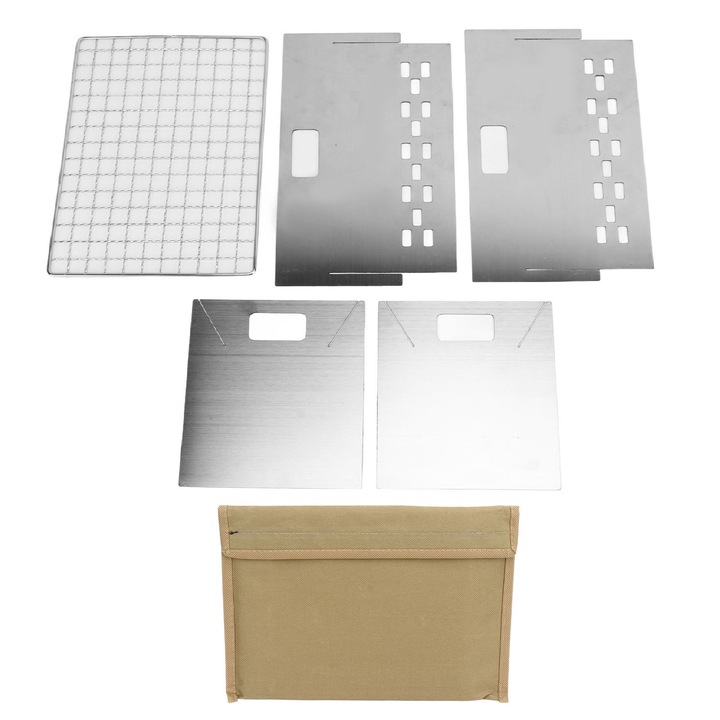 Hordozható rozsdamentes acél grillsütő, összecsukható modell, multifunkcionális, kempingezéshez, 30x45cm