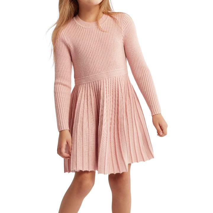 Rochie Tricotată pentru Fete Nel, Roz Prafuit, Confortabilă și Elegantă, Material Moale, Roz