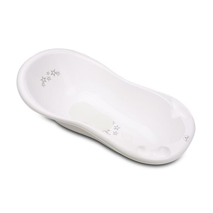 Cadita bebe, Lorelli, 100 x 51 x 31 cm, cu dop de scurgere si baza antialunecare, Little Stars White