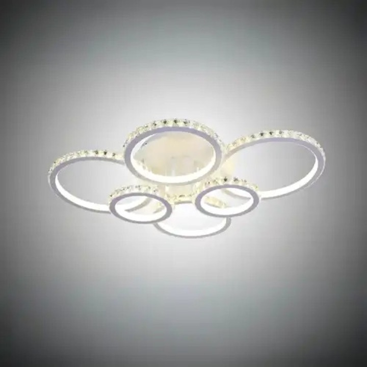 Lustra LED aplicata cu telecomanda, alba, rotunda, 232W, 3 functii de lumina, calda, naturala si rece, intensitate reglabila, dimensiune 80x60x15cm, IP21, montaj tavan, LDC