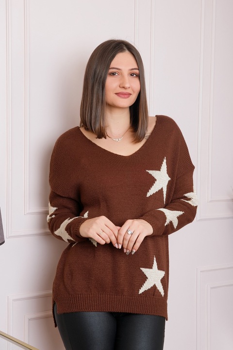 Pulover cu stele, Maro, One Size