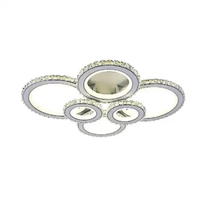 Lustra LED, telecomanda inclusa, alba, rotunda, 240W, trei tipuri de lumina, calda, neutra si rece, intensitate reglabila, dimensiuni (L, l, h) 73x54x12cm, clasa protectie IP21, montaj tavan