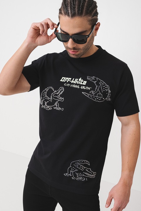 OFF-WHITE, Tricou de bumbac cu model grafic, Negru