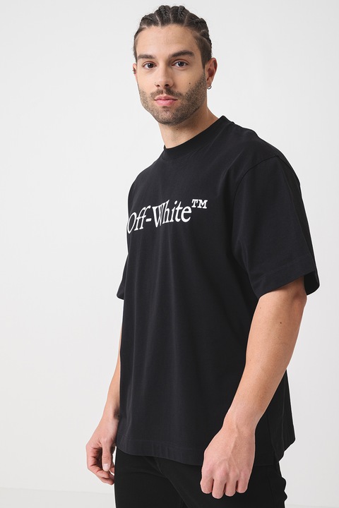 OFF-WHITE, Tricou lejer de bumbac cu logo, Negru, S