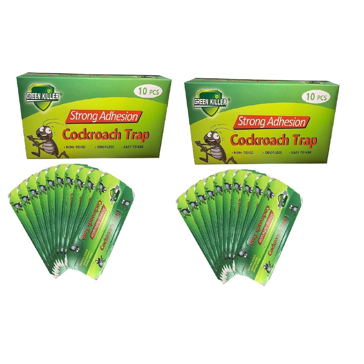 Set 20 capcana gandac, capcana cu lipici impotriva gandacilor si altor insecte taratoare, cu contine adezivm si feromoni pentru atragerea si lipirea insectelor, fara parfum, 19x9.5cm, Multicolor