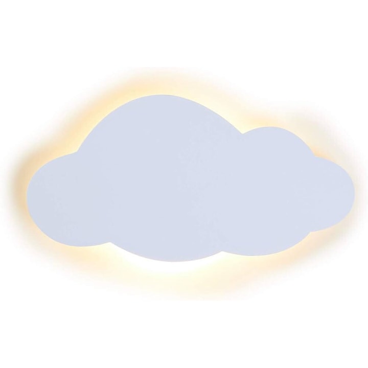 Декоративна дървена нощна лампа за детска стая, LED, облачен дизайн, бяла, 23x45 см
