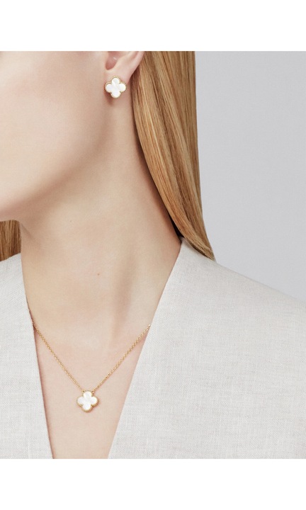 Set Auriu Colier Si Cercei Floare Sidef Alb