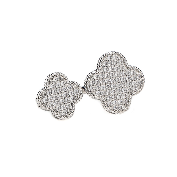 Inel Silver Double Flower Alhambra, Argintiu, Reglabila