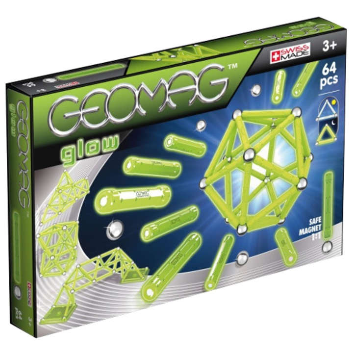 Конструктор Geomag, Магнитен, Светещ, 64 части