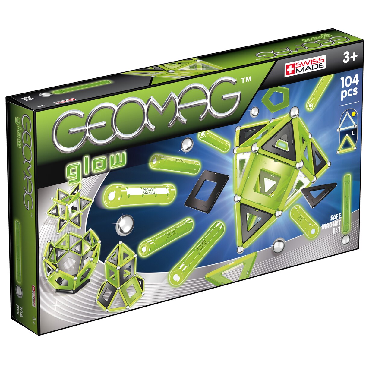 Set de constructie magnetic Geomag, Glow, 104 piese