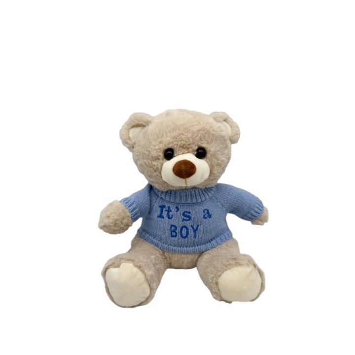 Urs de plus personalizat prin brodare, Gender Reveal, It's a Boy, albastru