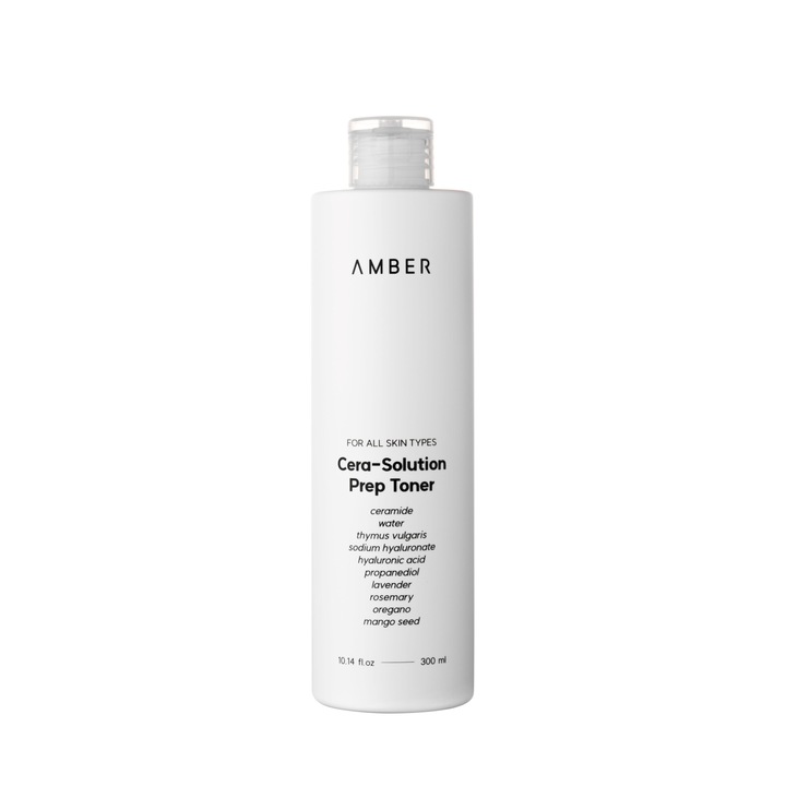 Toner si Baza pentru machiaj coreean AMBER SOLUTION, Cera-Solution - cu acid hialuronic, ceramide si extracte botanice de lavanda, trandafir si orhidee - K Beauty 300 ml